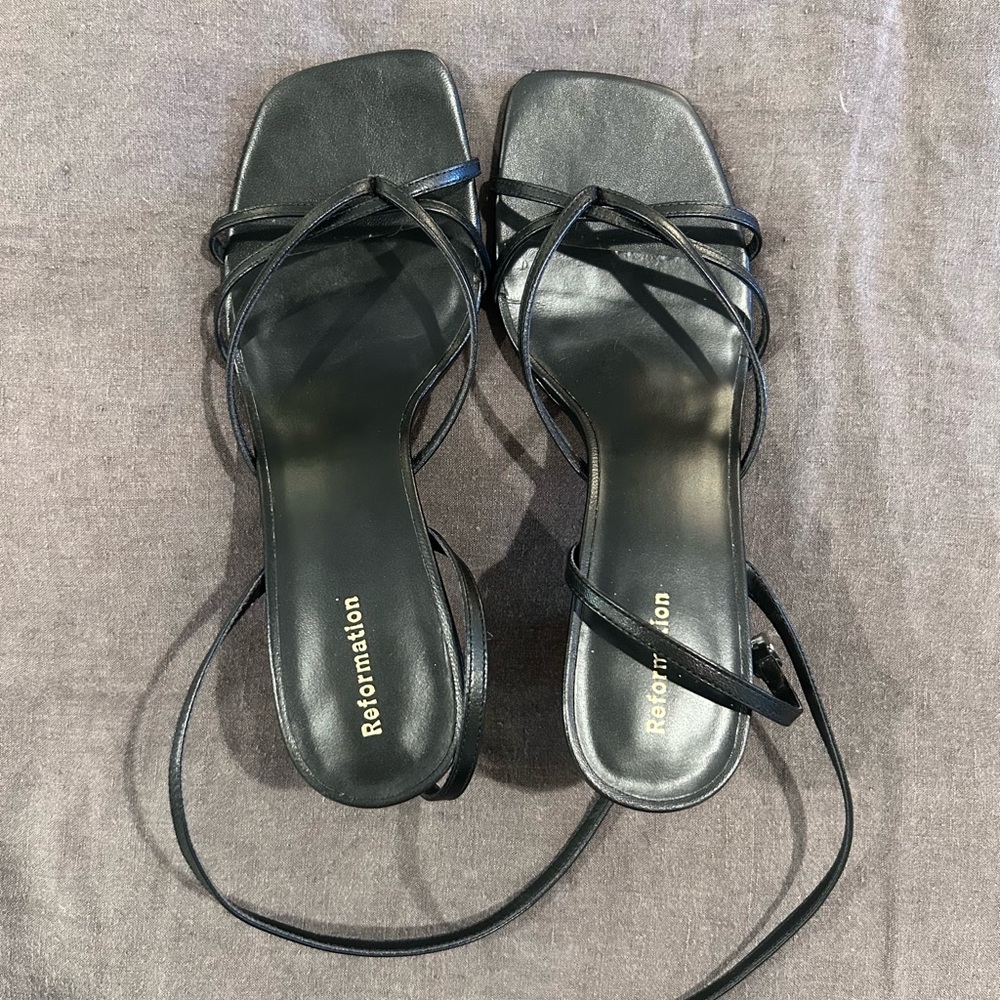 Reformation Elegant Black Strappy Heels